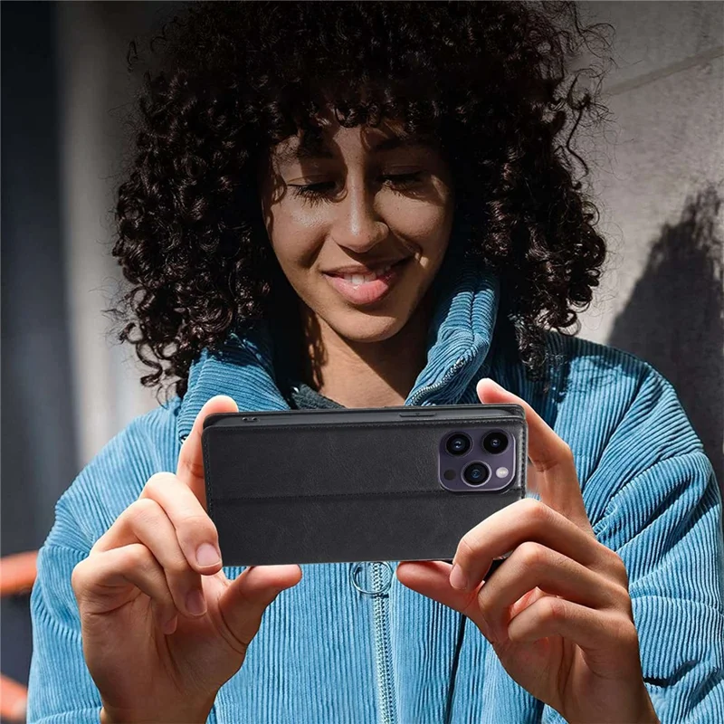 Lc. Imeeke Für Iphone 14 Pro Max RFID Blockierende Telefon Hülle Magnetische Schließung PU Leder Brieftasche Cover - Schwarz