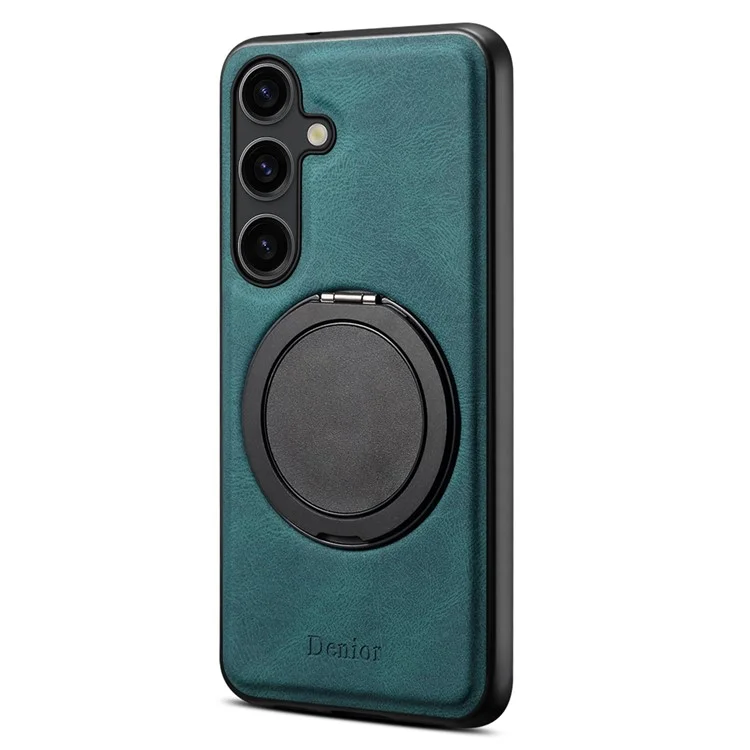 DENIOR A14 For Samsung Galaxy S25 Magnetic Case Rotary Kickstand Leather PC TPU Phone Cover - Blue