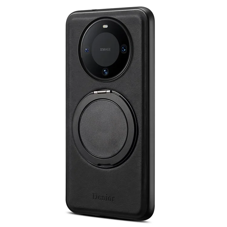 DENIOR A14 Capa magnética com suporte rotativo para Huawei Mate 60, de couro e PC TPU - Preta