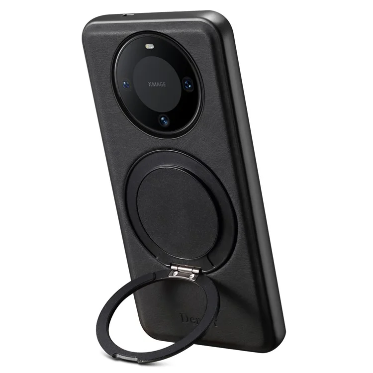 DENIOR A14 Capa magnética com suporte rotativo para Huawei Mate 60, de couro e PC TPU - Preta