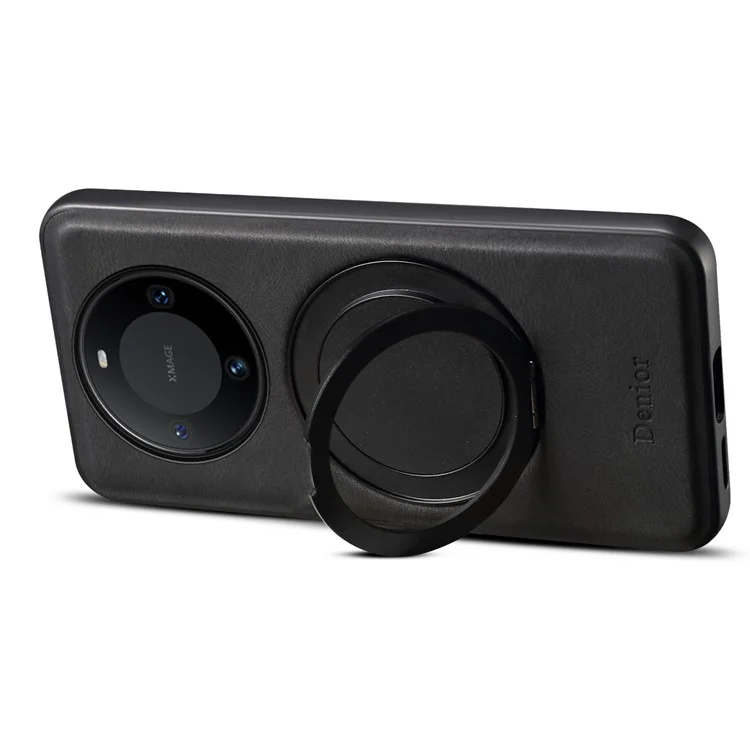 DENIOR A14 Capa magnética com suporte rotativo para Huawei Mate 60, de couro e PC TPU - Preta