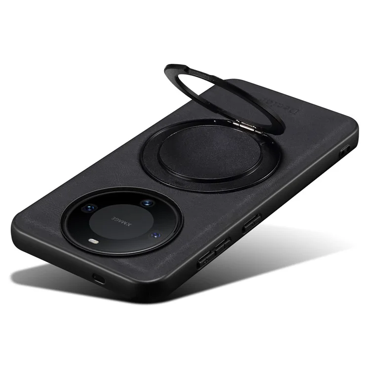 DENIOR A14 Capa magnética com suporte rotativo para Huawei Mate 60, de couro e PC TPU - Preta