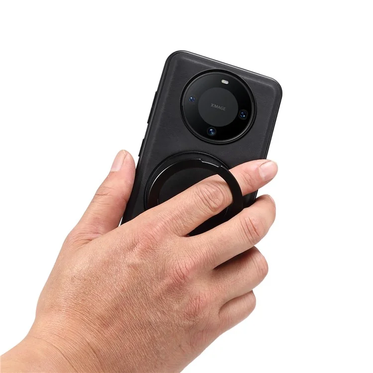 DENIOR A14 Capa magnética com suporte rotativo para Huawei Mate 60, de couro e PC TPU - Preta