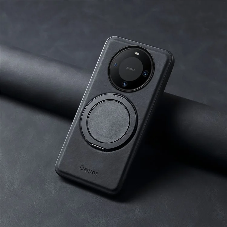 DENIOR A14 Capa magnética com suporte rotativo para Huawei Mate 60, de couro e PC TPU - Preta