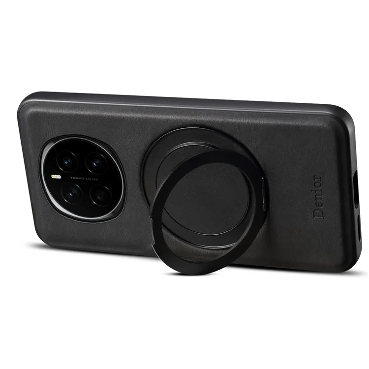 DENIOR A14 For Honor Magic7 5G Магнитный чехол с поворотной подставкой из кожи и ПК/ТПУ - Черный