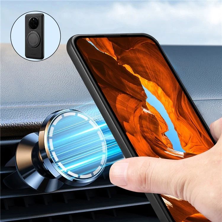 DENIOR A14 For Honor Magic7 Pro 5G Custodia magnetica Supporto rotante in pelle PC TPU Cover per telefono - Nero