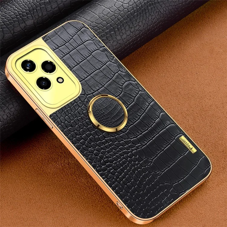 For Honor 200 Lite Case TPU + PU Kickstand Phone Cover Electroplating Crocodile Texture - Nero