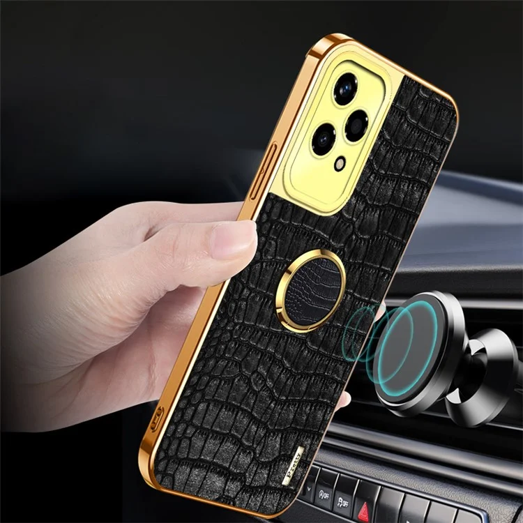 For Honor 200 Lite Case TPU + PU Kickstand Phone Cover Electroplating Crocodile Texture - Nero