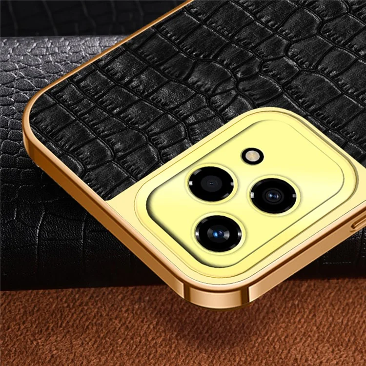 For Honor 200 Lite Case TPU + PU Kickstand Phone Cover Electroplating Crocodile Texture - Nero