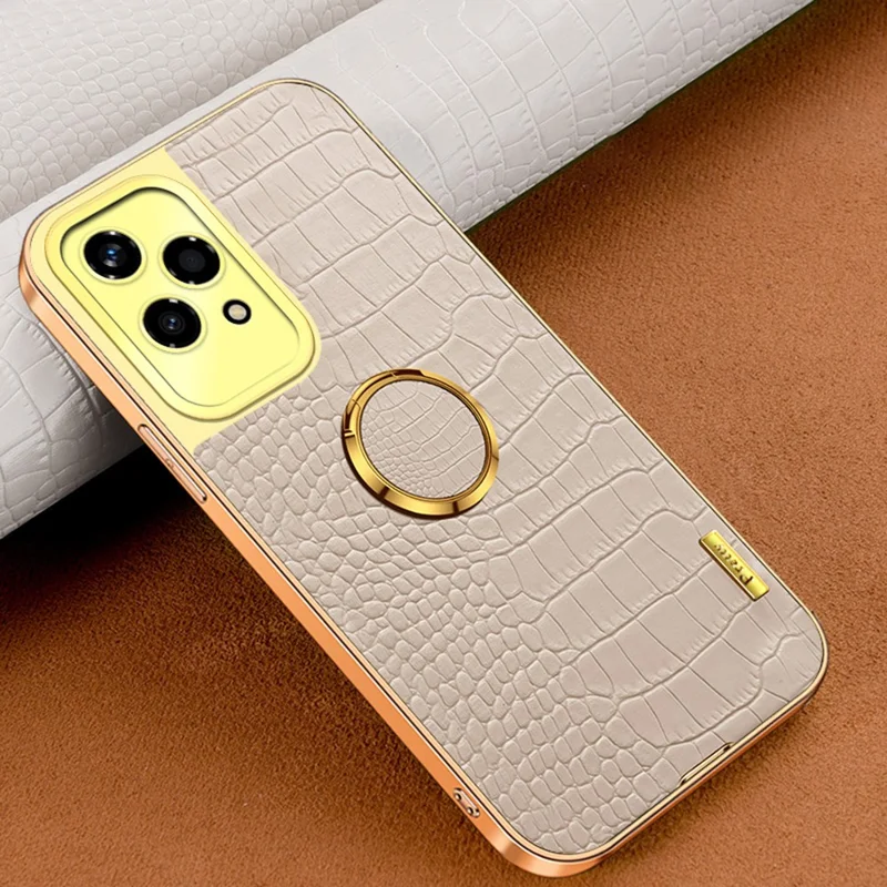 For Honor 200 Lite Case TPU + PU Kickstand Phone Cover Electroplating Crocodile Texture - White