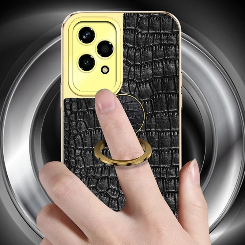 For Honor 200 Lite Case TPU + PU Kickstand Phone Cover Electroplating Crocodile Texture - White