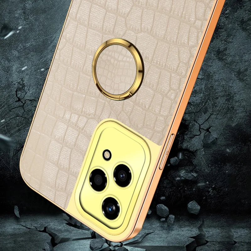 For Honor 200 Lite Case TPU + PU Kickstand Phone Cover Electroplating Crocodile Texture - White