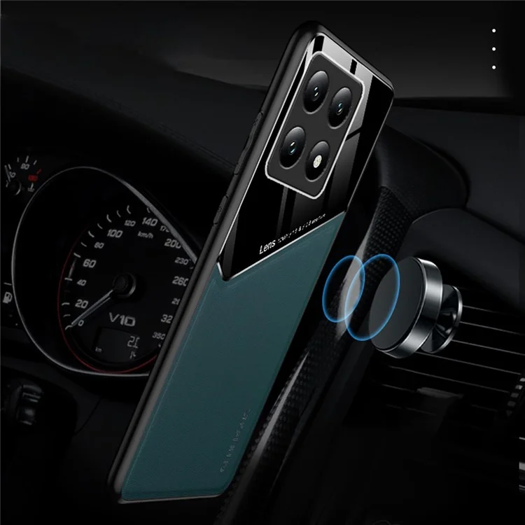 Funda para Xiaomi 14T de PC+TPU con revestimiento de cuero - Verde