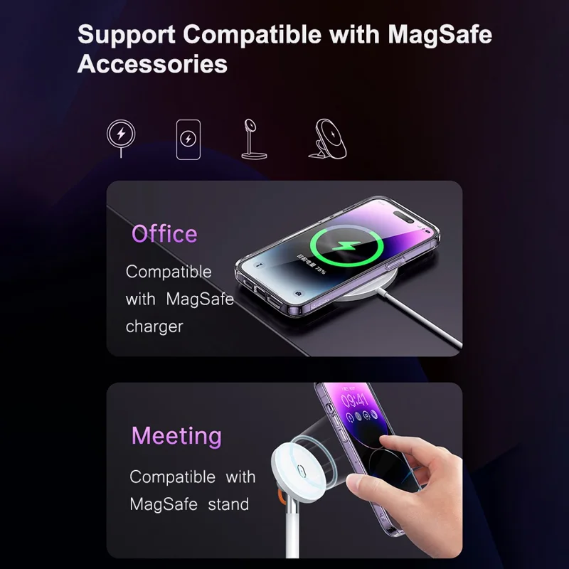 MCDODO PC-3093 MDD Clear Phone Case for iPhone 14 Pro Max, Hard PC + Soft TPU Matte Cover Compatible with MagSafe