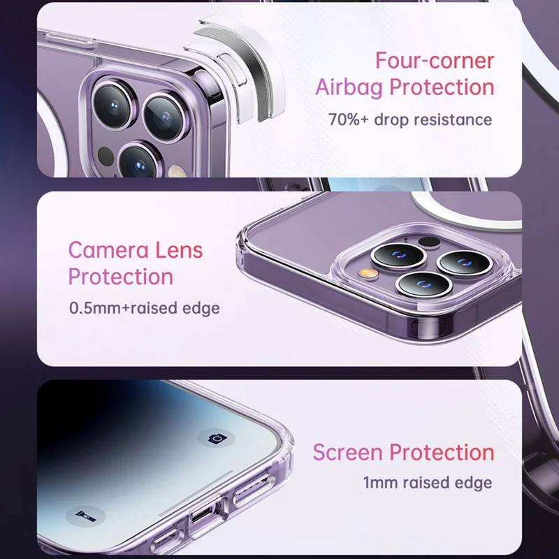 MCDODO PC-3093 MDD Clear Phone Case for iPhone 14 Pro Max, Hard PC + Soft TPU Matte Cover Compatible with MagSafe