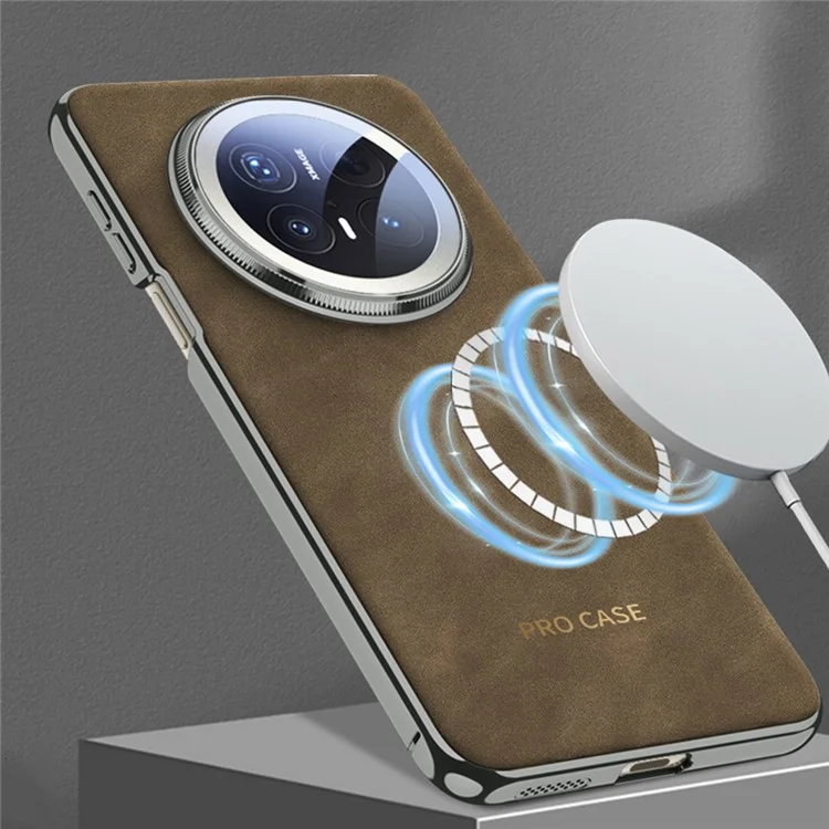 Coque pour Huawei Mate 70 Pro / 70 Pro+ compatible avec MagSafe, électroplaquée en PU + TPU + PC - Marron mat