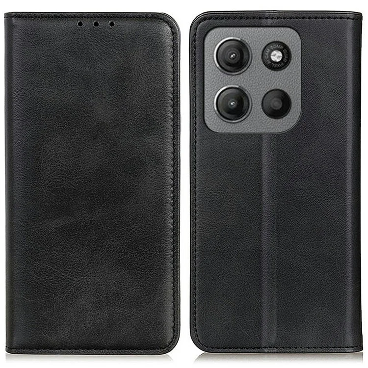 Для Motorola Moto G15 4G Чехол из разделенной кожи Flip Wallet Phone Cover - черный