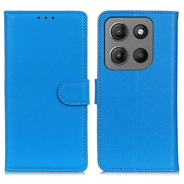 Funda de cartera de cuero PU con textura de litchi para Motorola Moto G15 4G - Azul