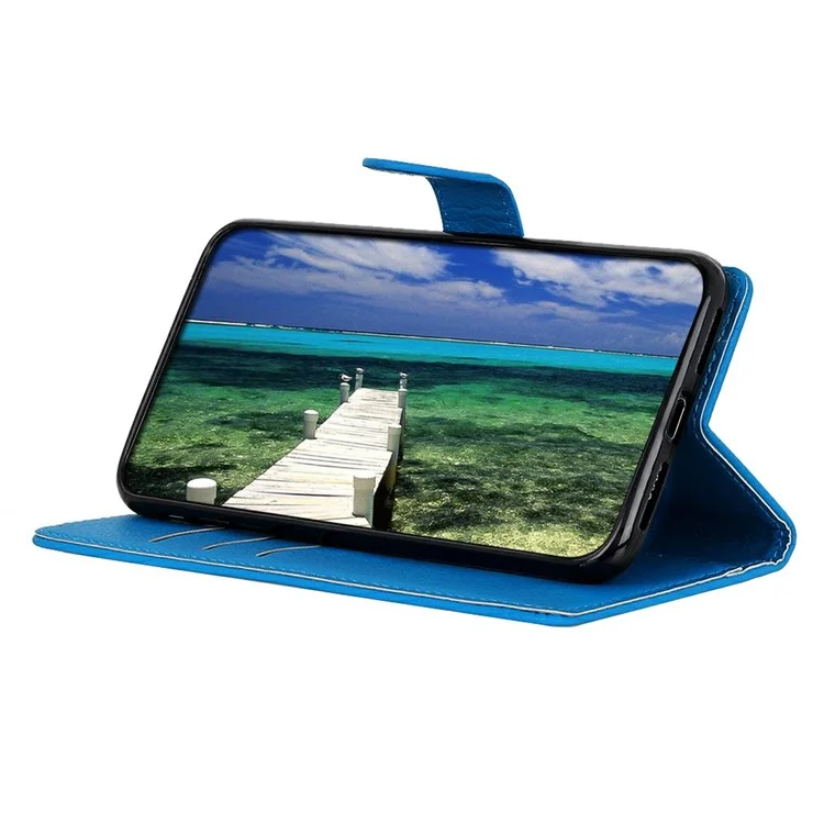 Funda de cartera de cuero PU con textura de litchi para Motorola Moto G15 4G - Azul
