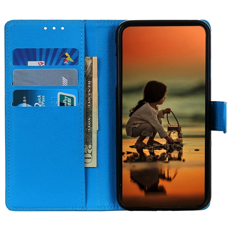 Funda de cartera de cuero PU con textura de litchi para Motorola Moto G15 4G - Azul
