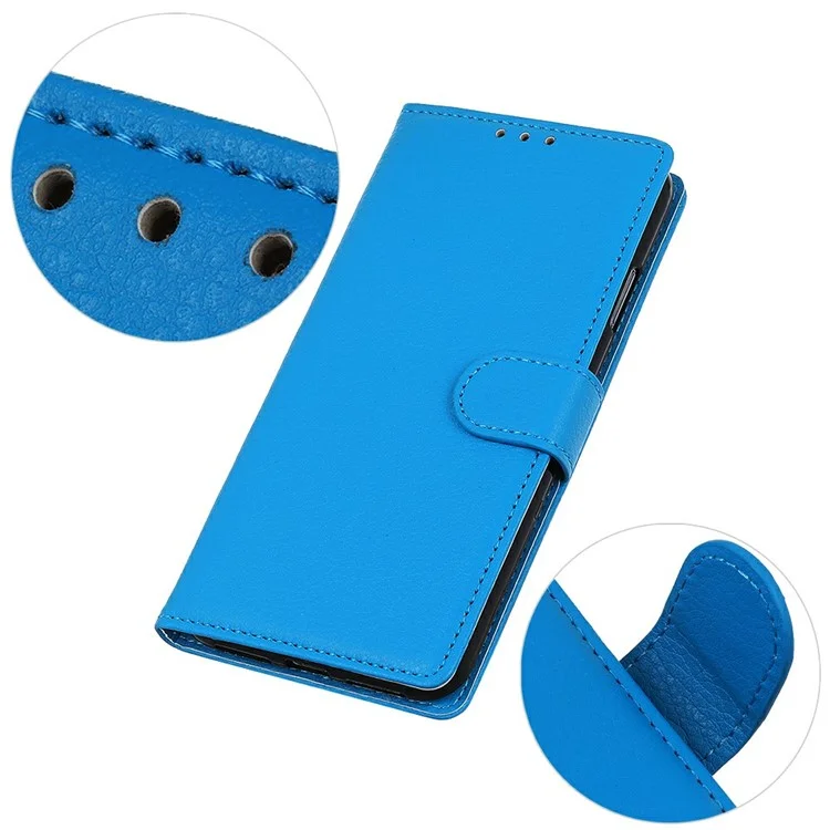 Funda de cartera de cuero PU con textura de litchi para Motorola Moto G15 4G - Azul