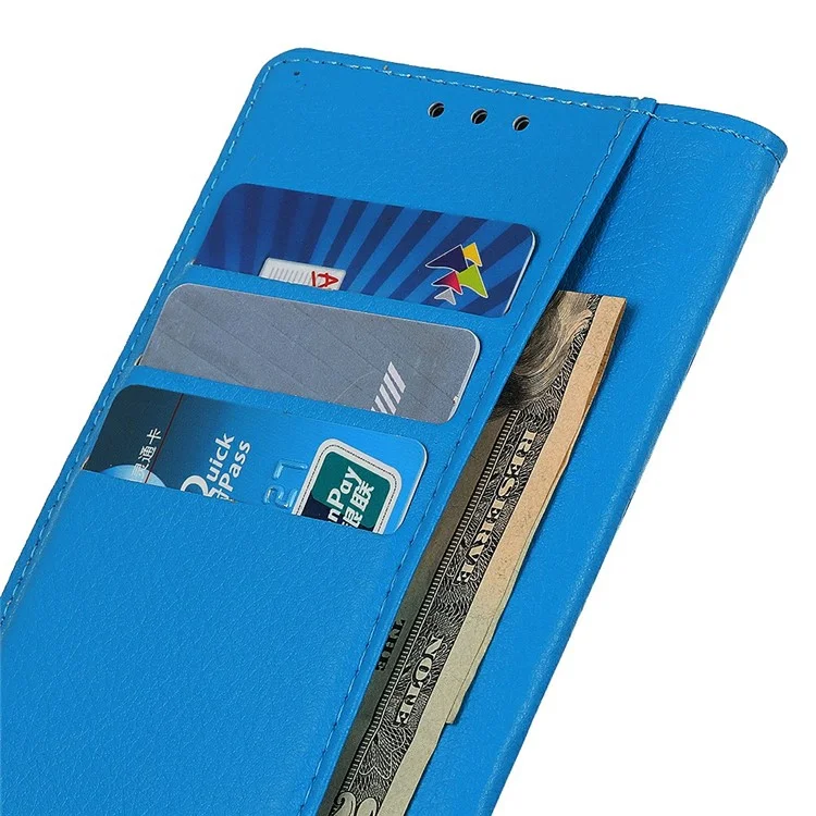 Funda de cartera de cuero PU con textura de litchi para Motorola Moto G15 4G - Azul