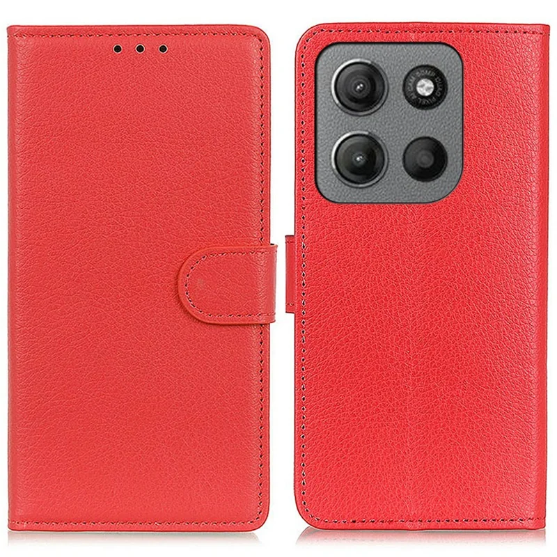 For Motorola Moto G17 Power 4G / G17 4G / G15 4G / G15 Power 4G Wallet Case PU Leather Phone Cover Litchi Texture - Red