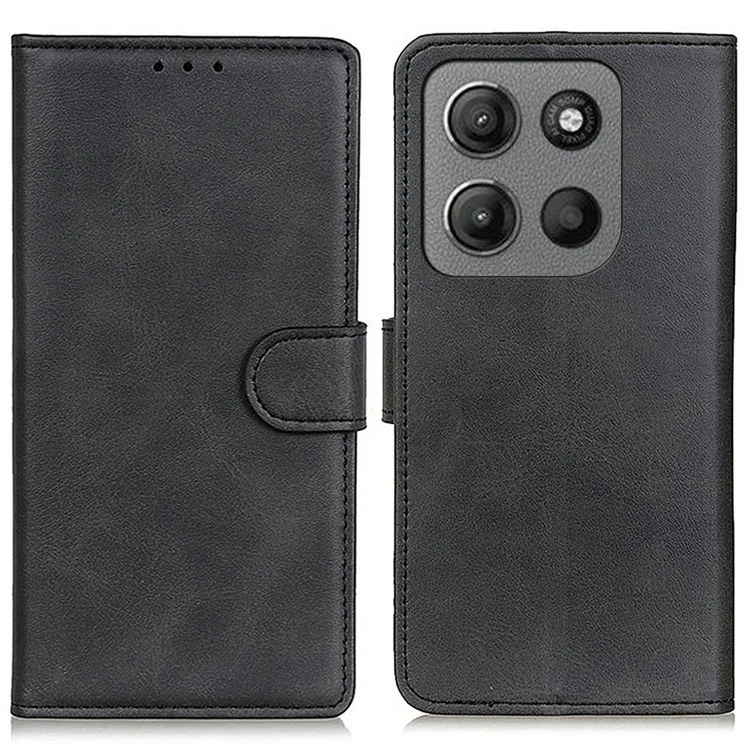 Funda de cartera con soporte para Motorola Moto G15 4G, textura de cuero de vaca - Negro