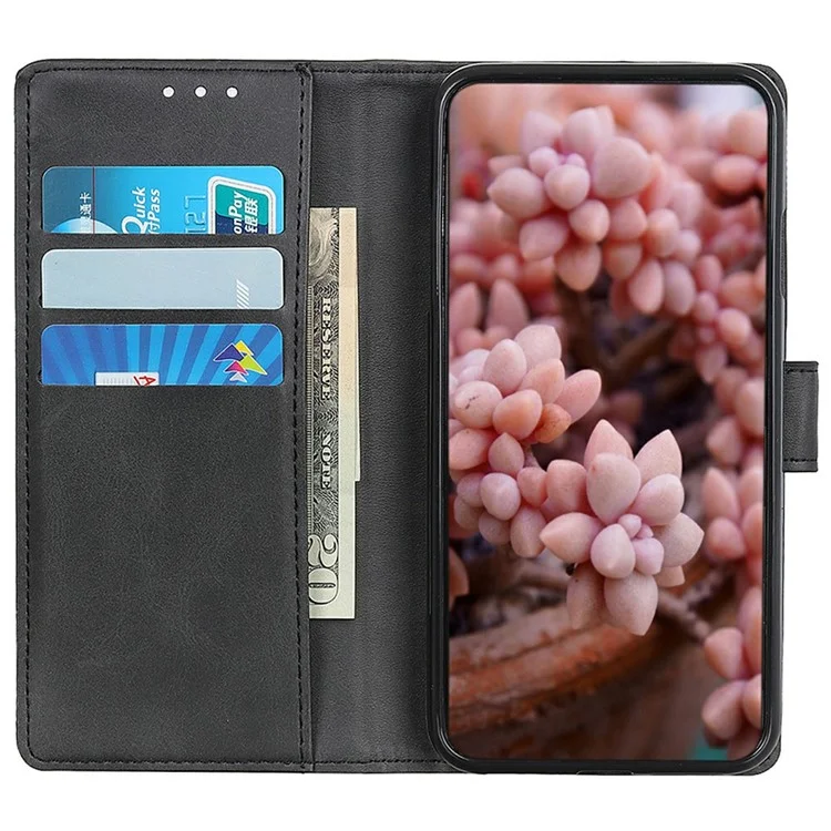 Funda de cartera con soporte para Motorola Moto G15 4G, textura de cuero de vaca - Negro