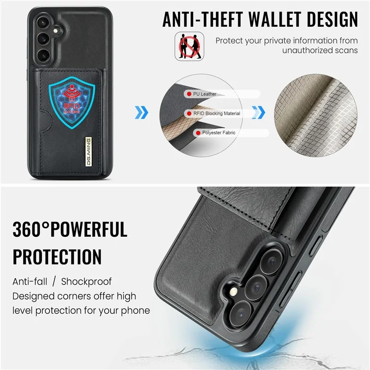 DG.MING M6 Series Magnetische Geldbörsen-Hülle für Samsung Galaxy S24 aus PU + PC + TPU - Schwarz