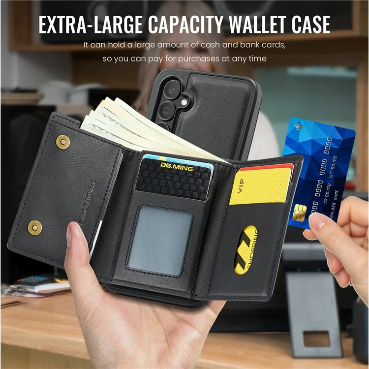 Étui magnétique portefeuille en PU + PC + TPU pour Samsung Galaxy S24+ série M6 de DG.MING - Noir