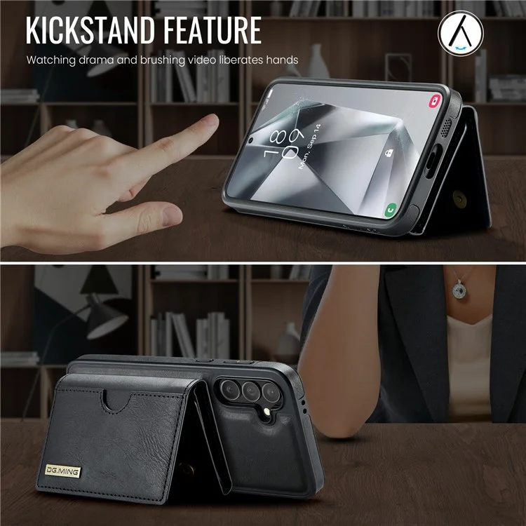 Étui magnétique portefeuille en PU + PC + TPU pour Samsung Galaxy S24+ série M6 de DG.MING - Noir
