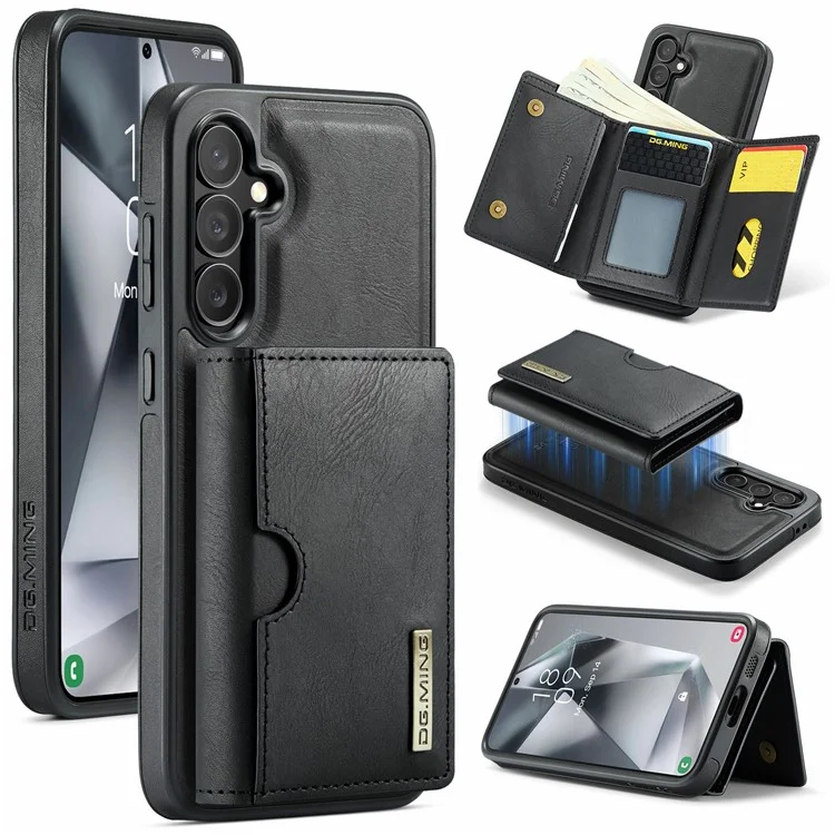 Funda para Samsung Galaxy S24 FE de la serie M6 de DG.MING, cartera magnética de PU + PC + TPU - Negro
