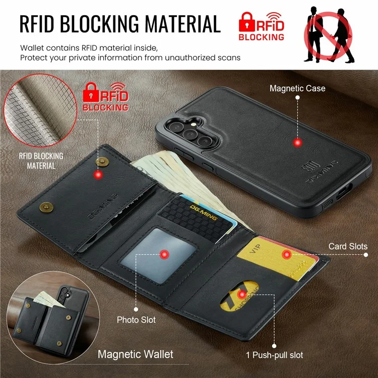 Funda para Samsung Galaxy S24 FE de la serie M6 de DG.MING, cartera magnética de PU + PC + TPU - Negro