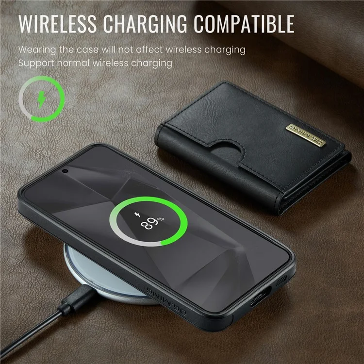 Funda para Samsung Galaxy S24 FE de la serie M6 de DG.MING, cartera magnética de PU + PC + TPU - Negro