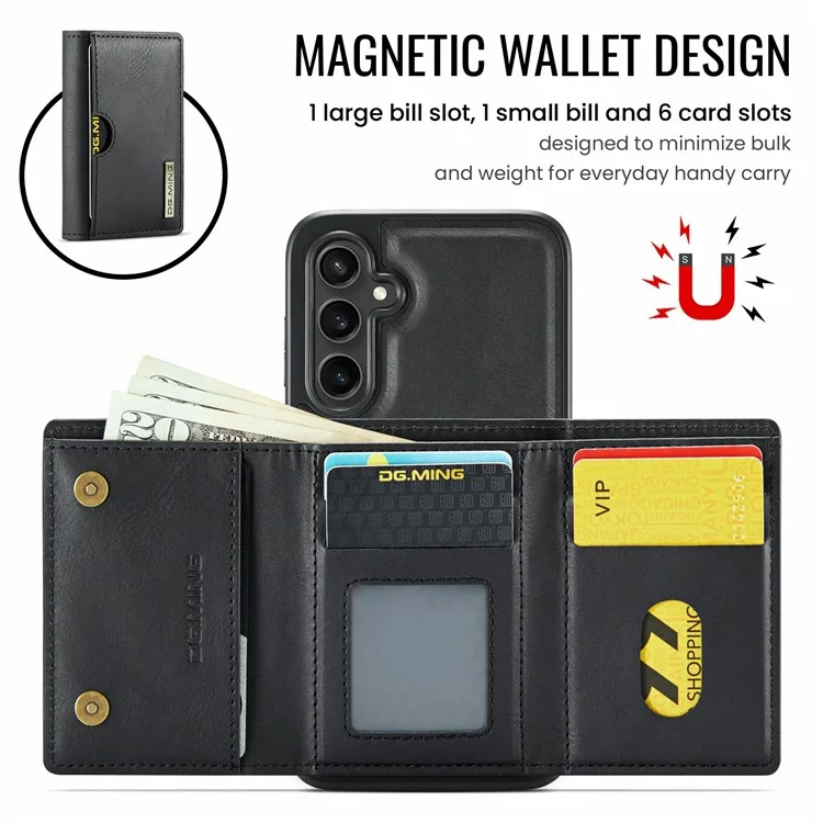 Funda para Samsung Galaxy S24 FE de la serie M6 de DG.MING, cartera magnética de PU + PC + TPU - Negro