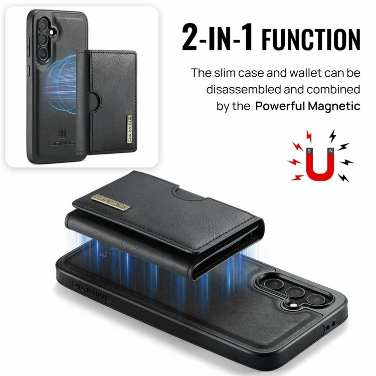 Funda para Samsung Galaxy S24 FE de la serie M6 de DG.MING, cartera magnética de PU + PC + TPU - Negro
