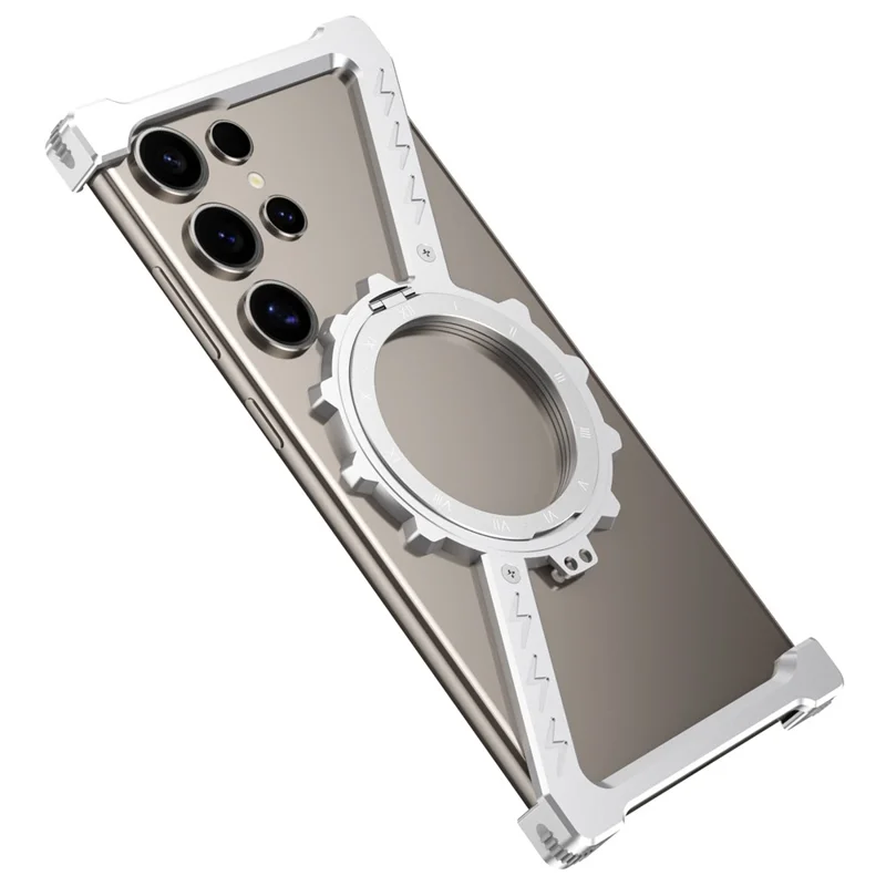 For Samsung Galaxy S23 Ultra Kickstand Magnetic Case Z Shape Bumper Phone Cover - Silver
