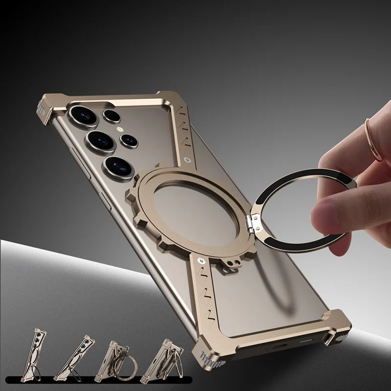 For Samsung Galaxy S23 Ultra Kickstand Magnetic Case Z Shape Bumper Phone Cover - Silver