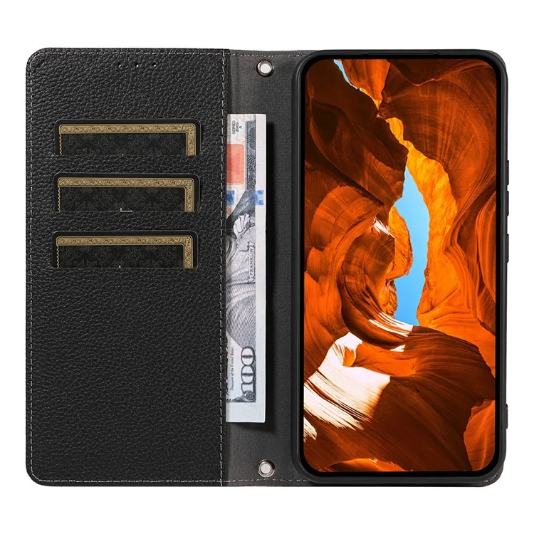 Für Samsung Galaxy A16 5G / 4G Hülle Magnetische Litchi-Struktur Brieftasche Lederhandy-Cover mit Handgelenkriemen - Schwarz
