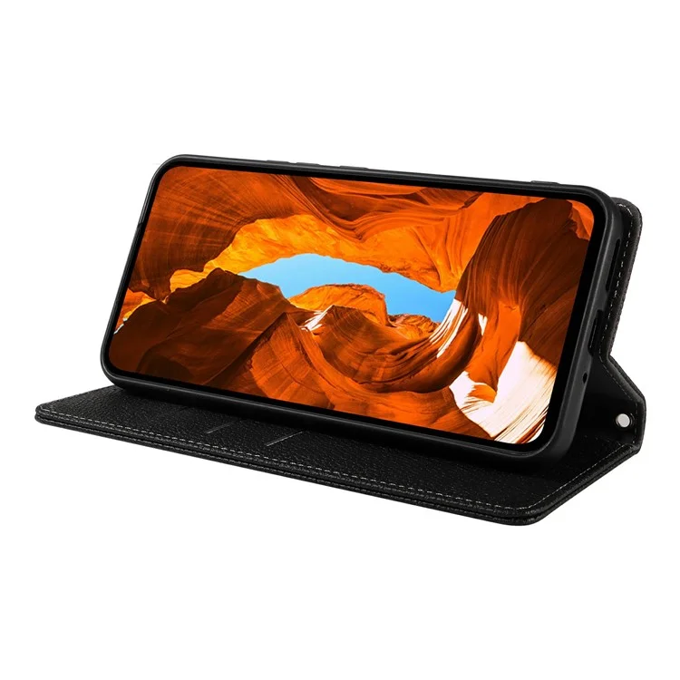 Für Samsung Galaxy A16 5G / 4G Hülle Magnetische Litchi-Struktur Brieftasche Lederhandy-Cover mit Handgelenkriemen - Schwarz