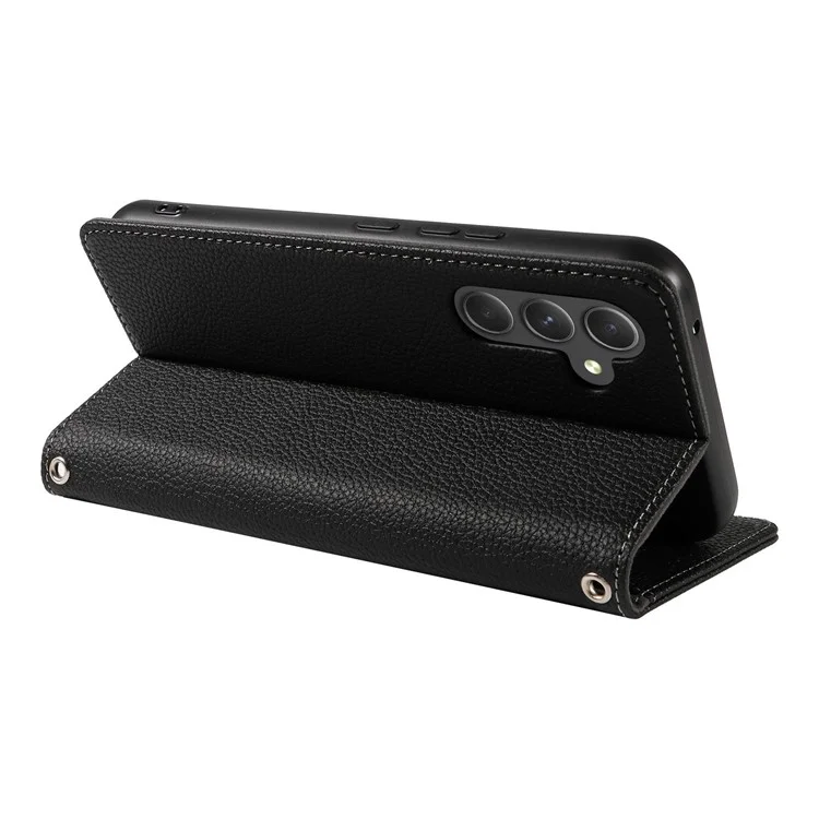 Für Samsung Galaxy A16 5G / 4G Hülle Magnetische Litchi-Struktur Brieftasche Lederhandy-Cover mit Handgelenkriemen - Schwarz