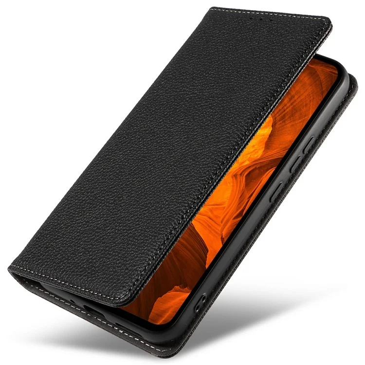 Für Samsung Galaxy A16 5G / 4G Hülle Magnetische Litchi-Struktur Brieftasche Lederhandy-Cover mit Handgelenkriemen - Schwarz