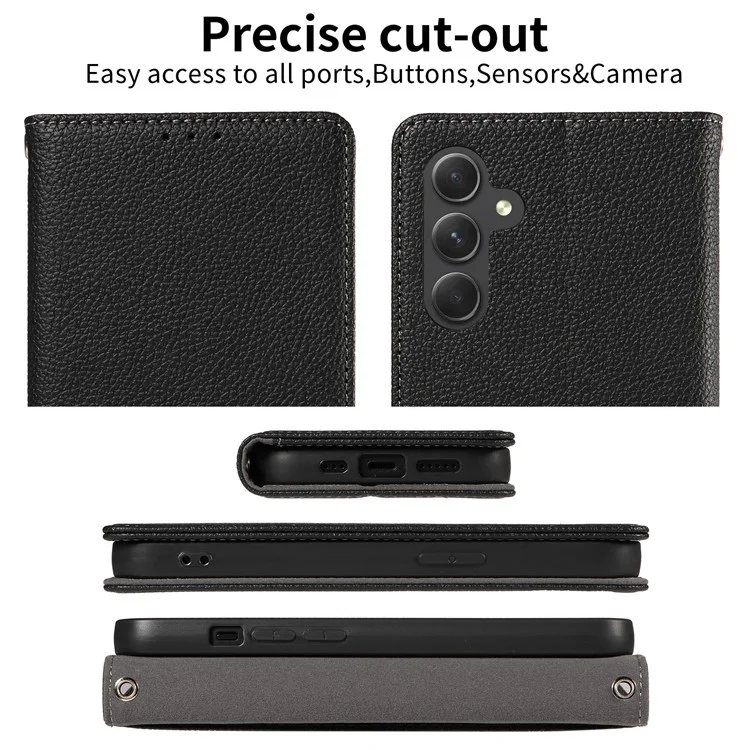 Für Samsung Galaxy A16 5G / 4G Hülle Magnetische Litchi-Struktur Brieftasche Lederhandy-Cover mit Handgelenkriemen - Schwarz