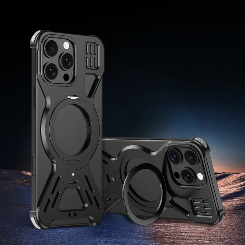 For iPhone 16 Pro Max Bumper Case Compatible with MagSafe Kickstand Metal Phone Cover - Black