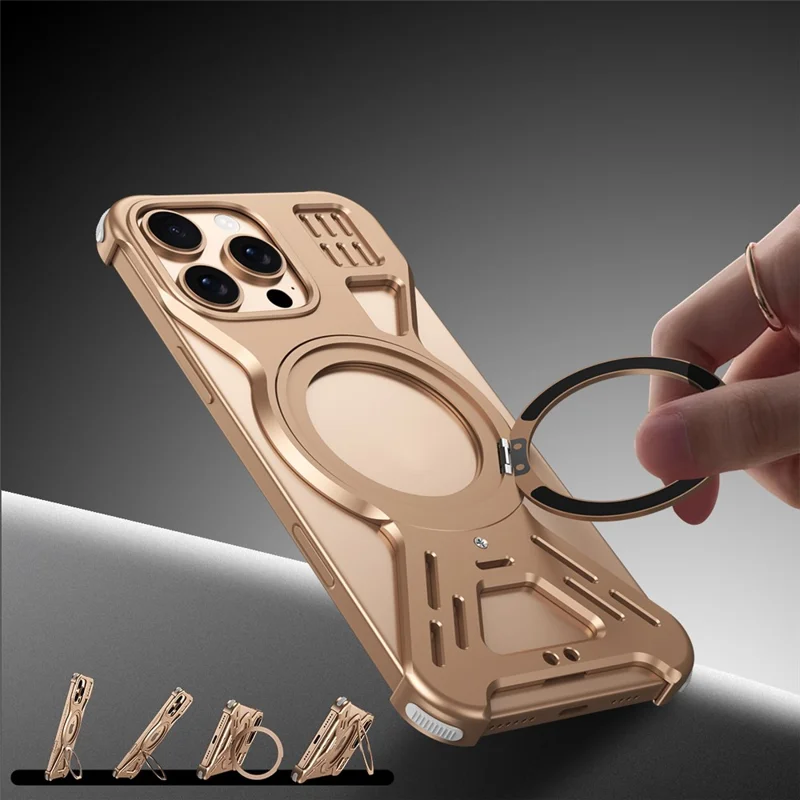 For iPhone 16 Pro Max Bumper Case Compatible with MagSafe Kickstand Metal Phone Cover - Black