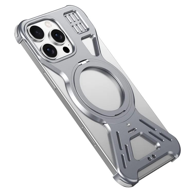 For iPhone 15 Pro Max Bumper Case Compatible with MagSafe Kickstand Metal Phone Cover - Dark Grey