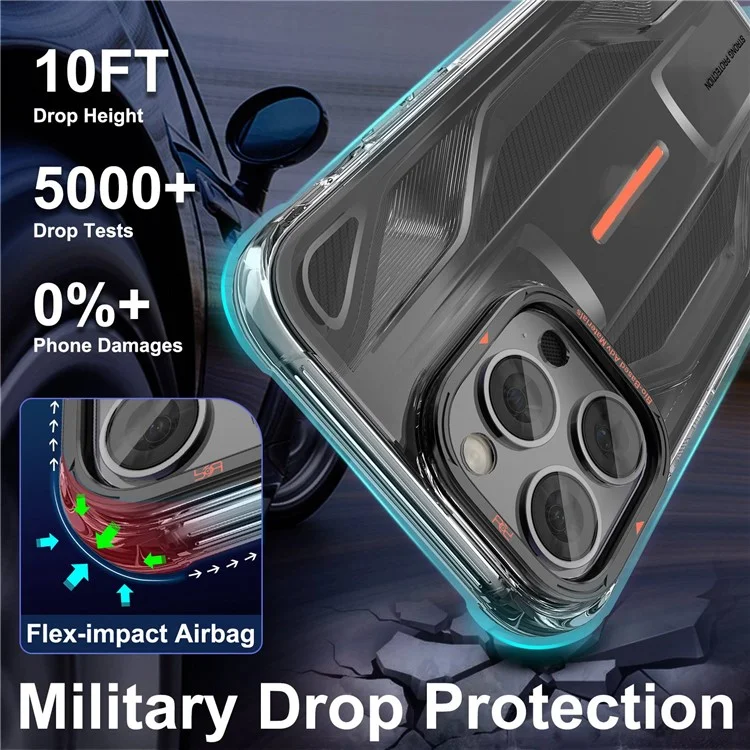 PQY Para iPhone 14 Pro Super Car Design Phone Case Soft TPU Anti-Scratch Shock-Absorbing Back Cover - Preto