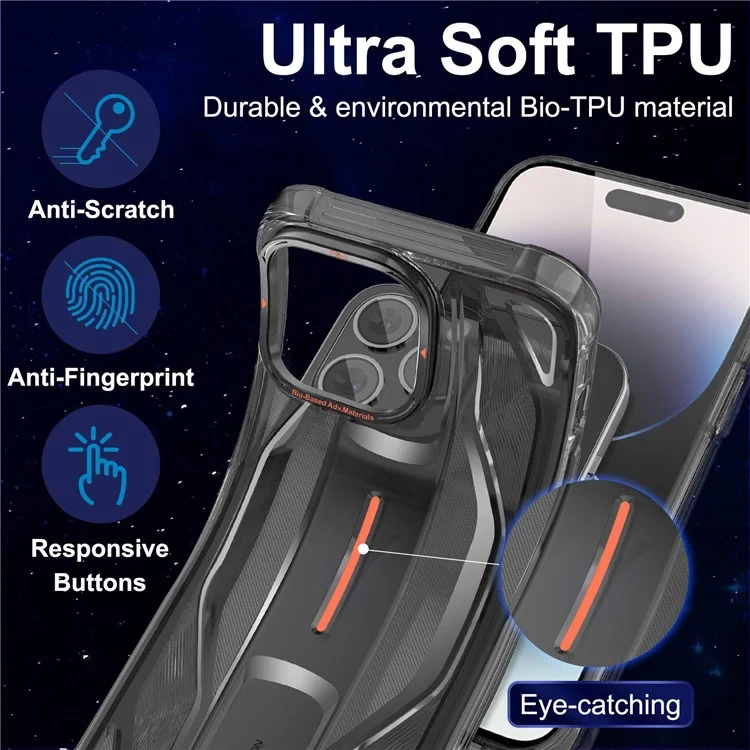 PQY Para iPhone 14 Pro Super Car Design Phone Case Soft TPU Anti-Scratch Shock-Absorbing Back Cover - Preto