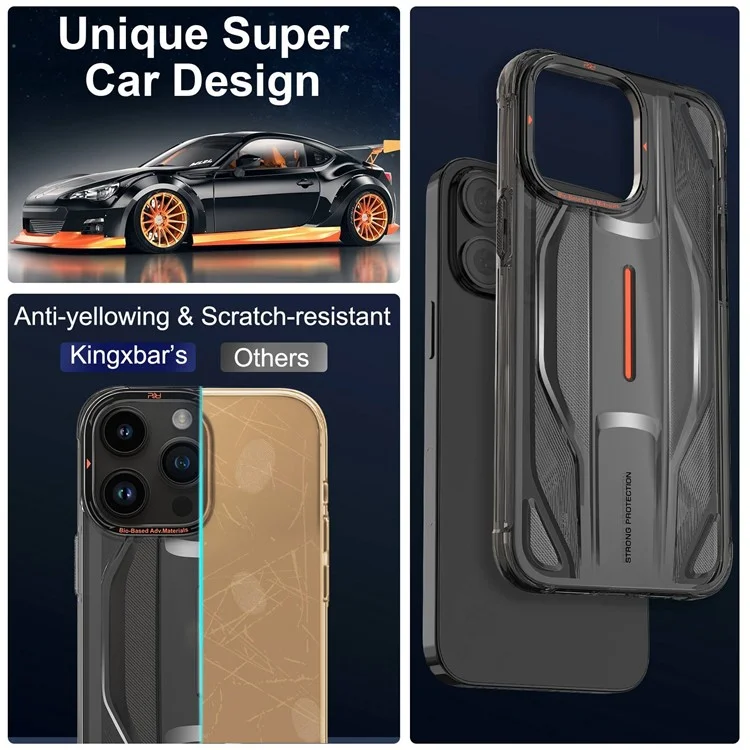 PQY Para iPhone 14 Pro Super Car Design Phone Case Soft TPU Anti-Scratch Shock-Absorbing Back Cover - Preto
